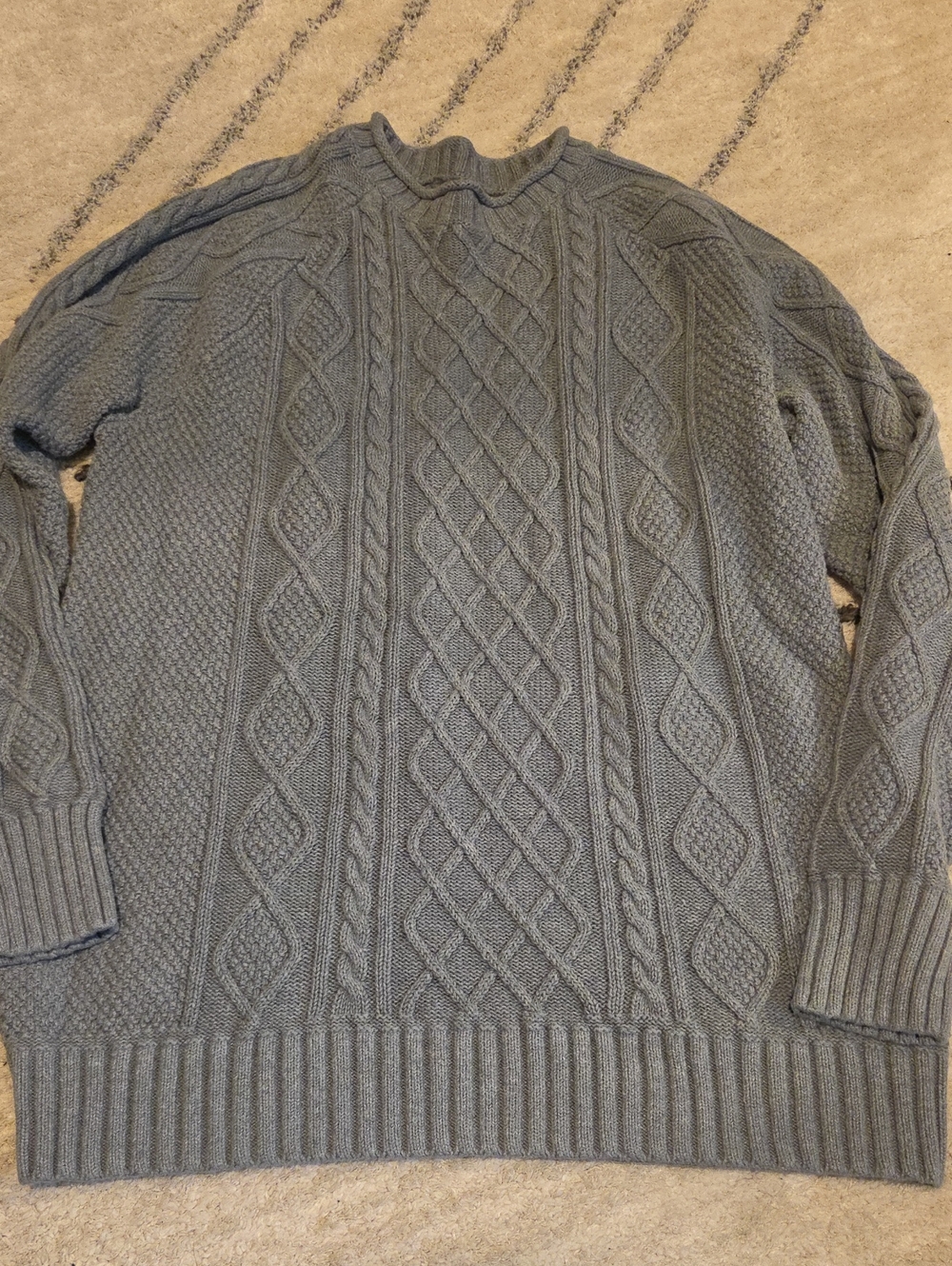 L.L. Bean Signature Men's Cable-Knit Crewneck Sweater in Gray